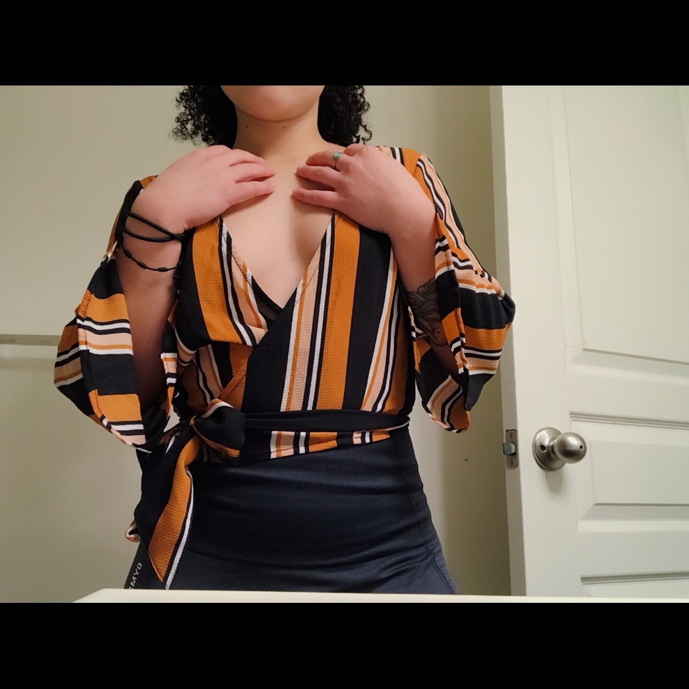 F21 Striped Crossover Blouse